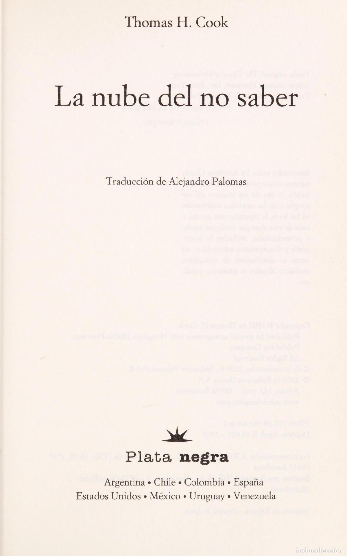 Libri di seconda mano: LA NUBE DEL NO SABER (PLATA NEGRA) [PAPERBACK] COOK, THOMAS -