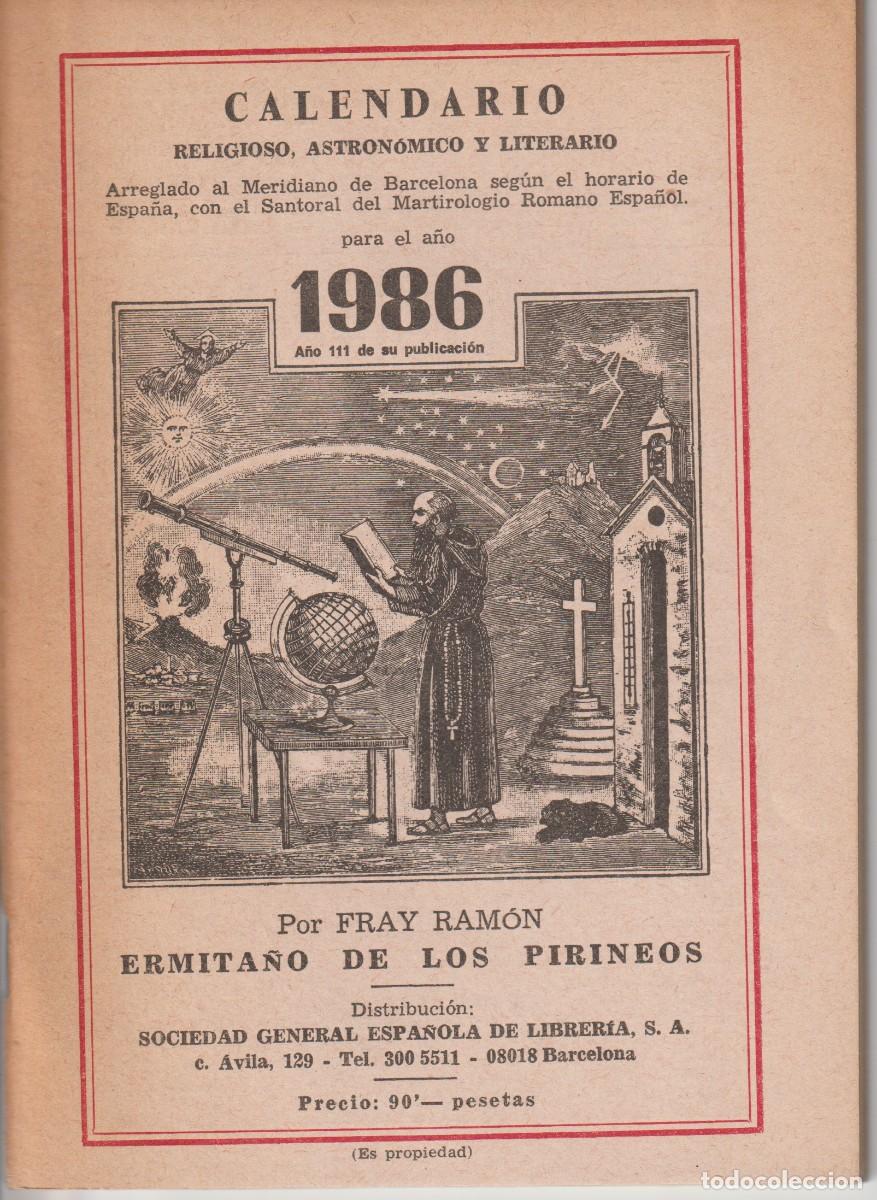 Libros: CALENDARIO RELIGIOSO, ASTRONOMICO Y LITERARIO 1986 - FRAY RAMON