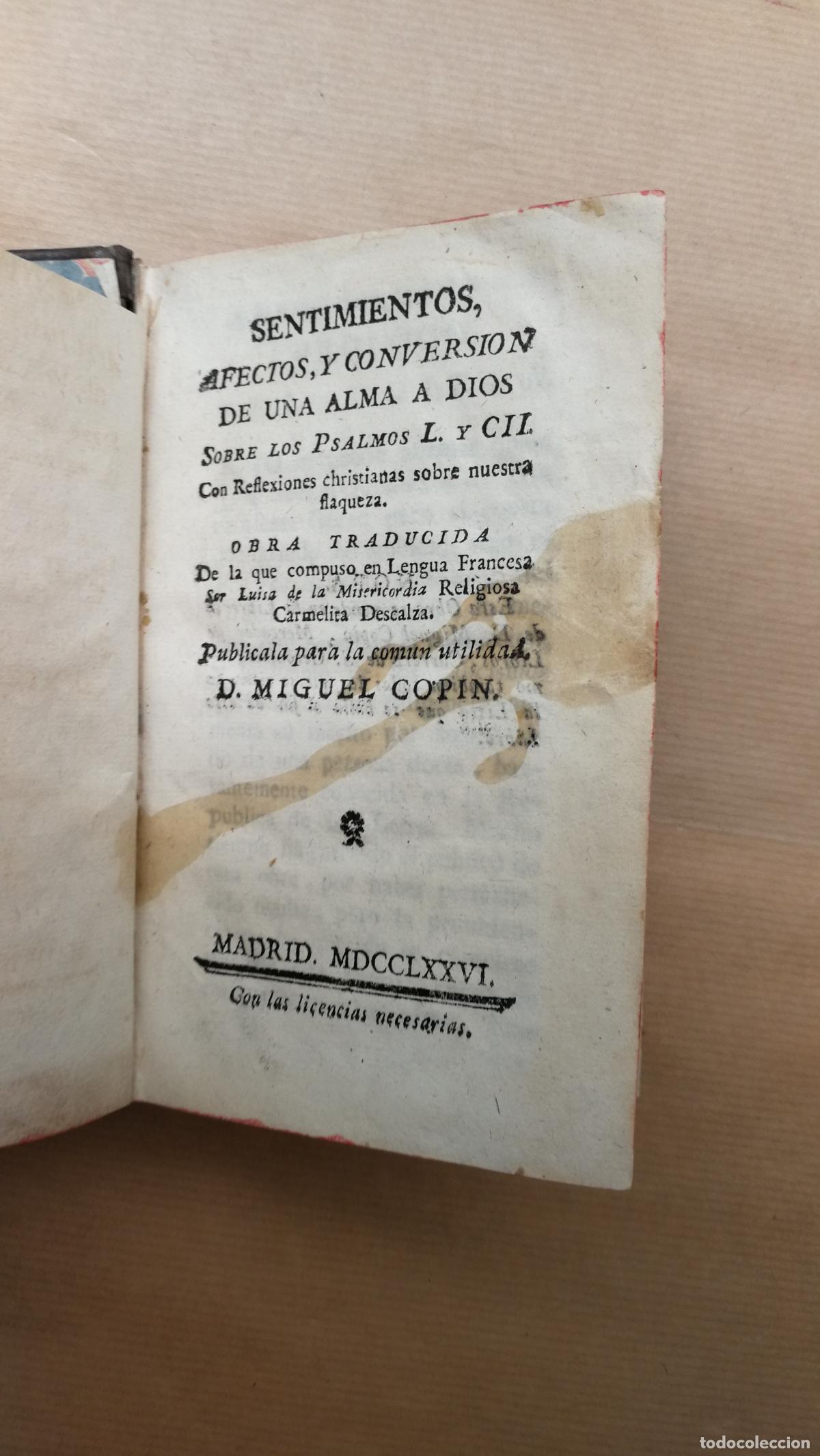 Libros: &rdquo;Sentimientos, afectos y conversion de una alma a Dios sobre los psalmos L. y CII. con Reflexiones c