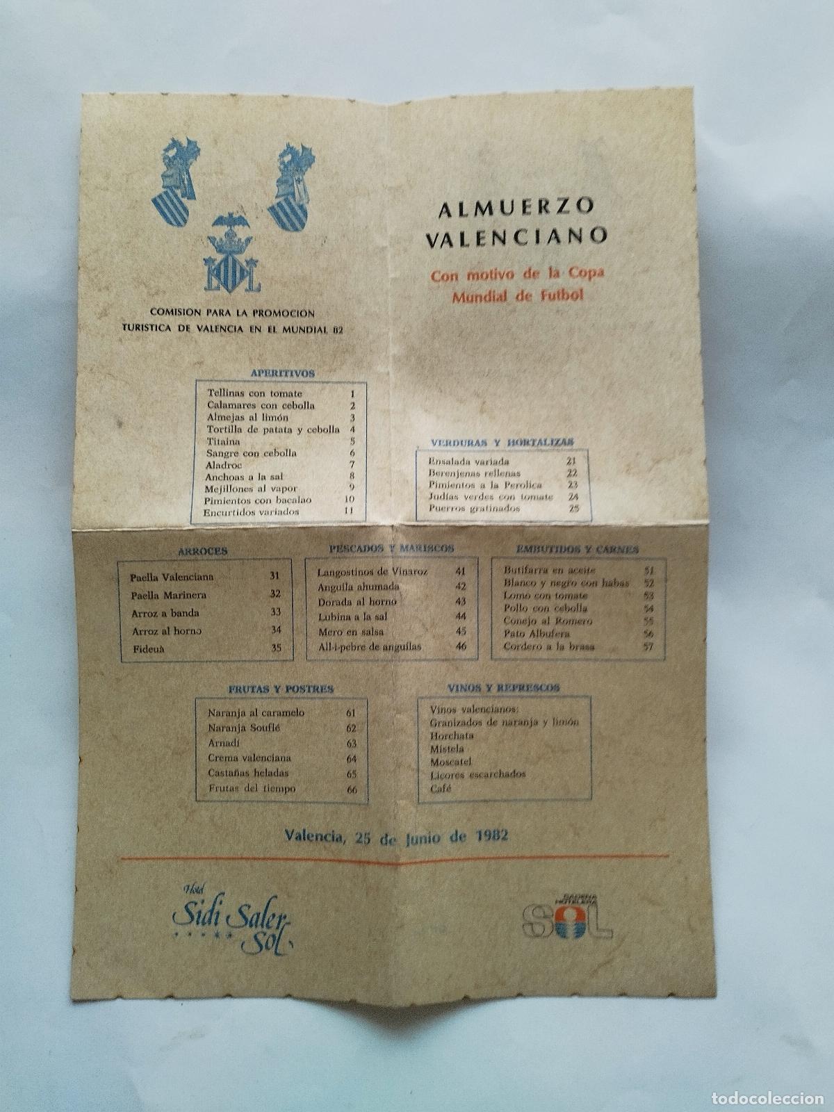 Libros: ALMUERZO VALENCIANO CON MOTIVO DE LA COPA MUNDIAL DE F&Uacute;TBOL (MEN&Uacute; / CARTA HOTEL SIDI SALER - VA... -
