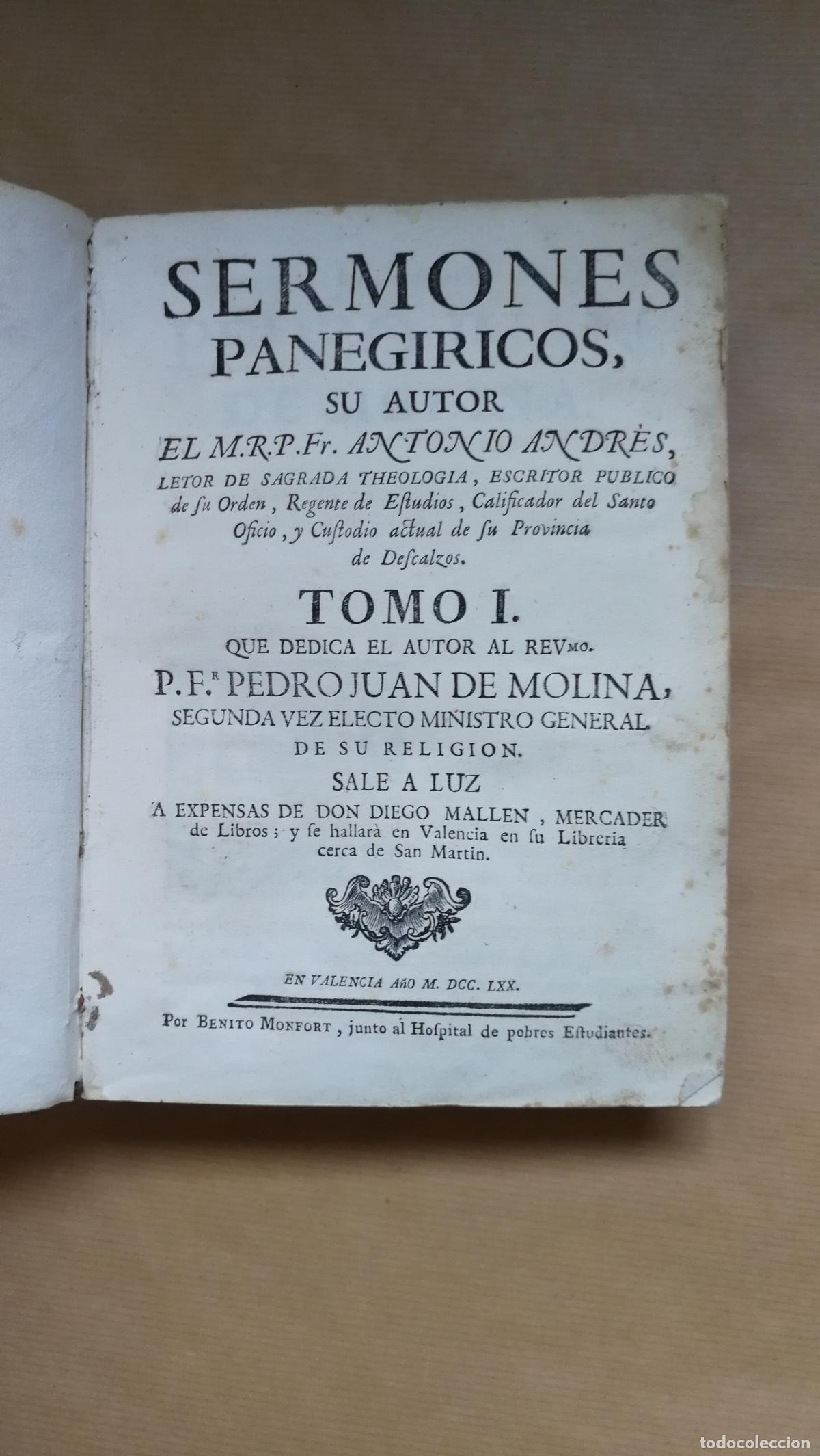 books: Sermones panegiricos. tomo I - &rdquo;Andr&eacute;s, Antonio&rdquo;