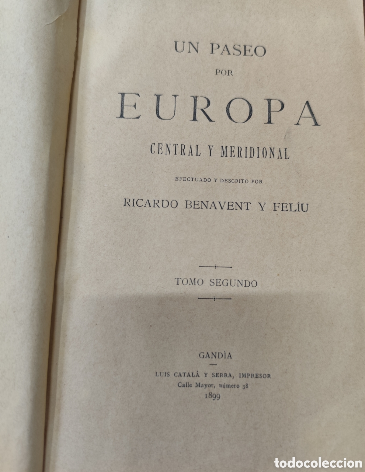 Libros: UN PASEO POR EUROPA CENTRAL Y MERIDIONAL. Tomo segundo. 1&ordf; Edici&oacute;n. A&ntilde;o 1899 - BENAVENT Y FELIU,Ric