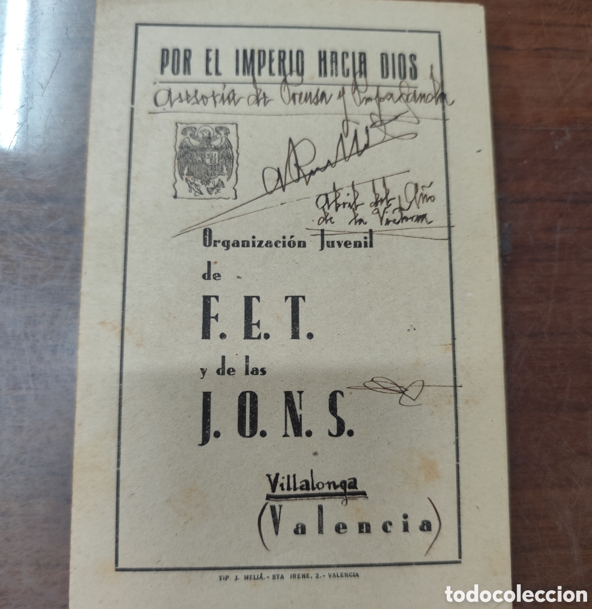 Livros em segunda m&atilde;o: ORGANIZACION JUVENIL DE F. E. T. Y DE LAS J. O. N. S. Por el imperio hacia Dios. Villalonga ( Valenc