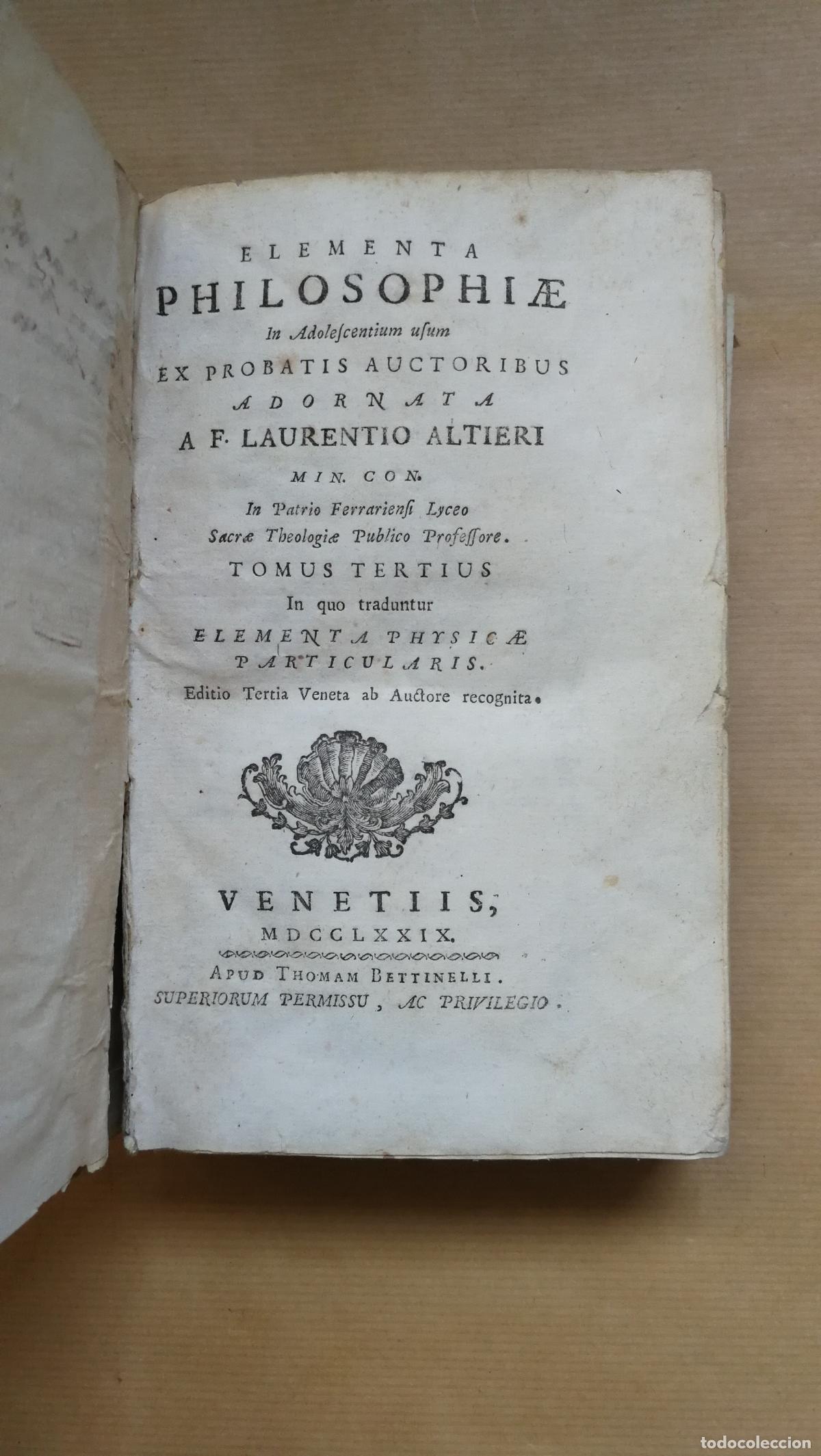 Livros em segunda m&atilde;o: Elementa Philosophiae in adolescentium usum probatis auctoribus. Editio tertia veneta. Tomo III - AL