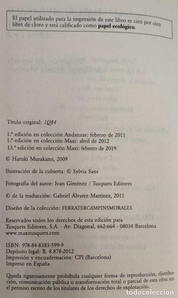 Libros: 1Q84, LIBROS 1 Y 2, HARUKI MURAKAMI, TUSQUETS 2019 - Foto 4