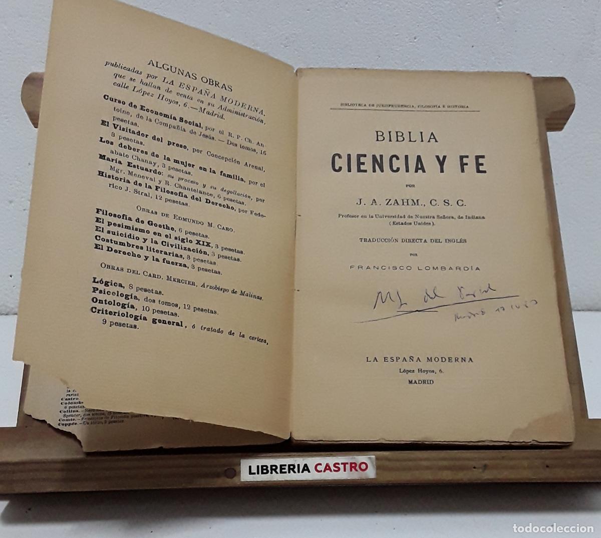 Libros: Biblia, Ciencia y Fe - J. A. Zahm. - Foto 2