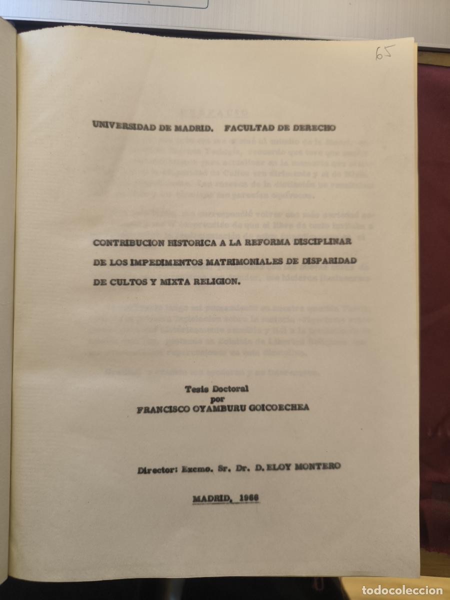 Libros: Tesis doctoral Contribuci&oacute;n hist&oacute;rica a la reforma disciplinar de los impedimentos matrimoniales de