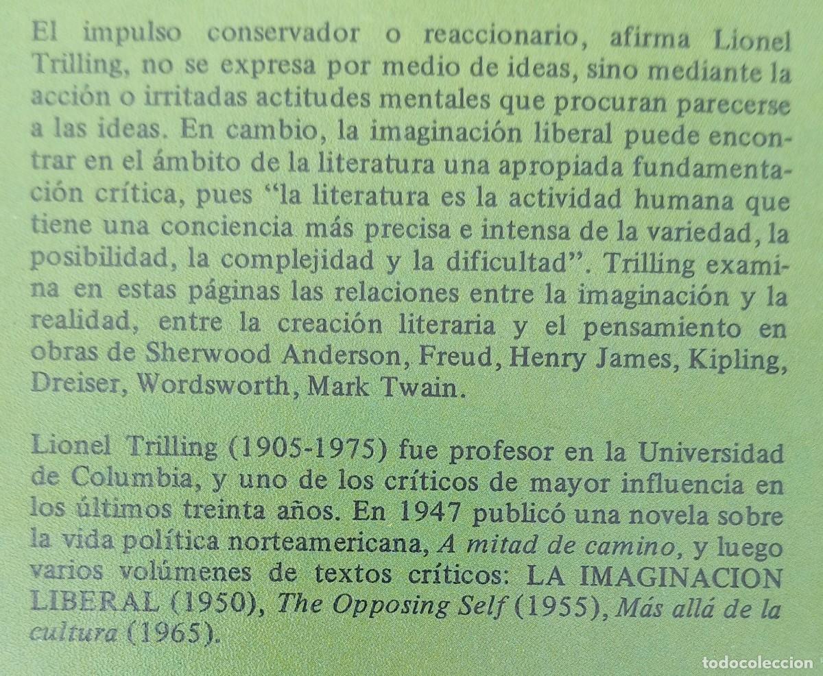 Libros: LA IMAGINACION LIBERAL - LIONEL TRILLING - Foto 2
