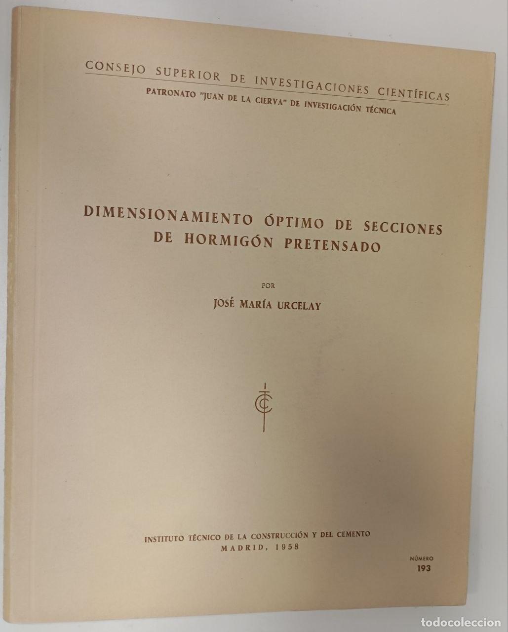 Livros em segunda m&atilde;o: Dimensionamiento &oacute;ptimo de secciones de hormig&oacute;n pretensado - Jos&eacute; Mar&iacute;a Urcelay.