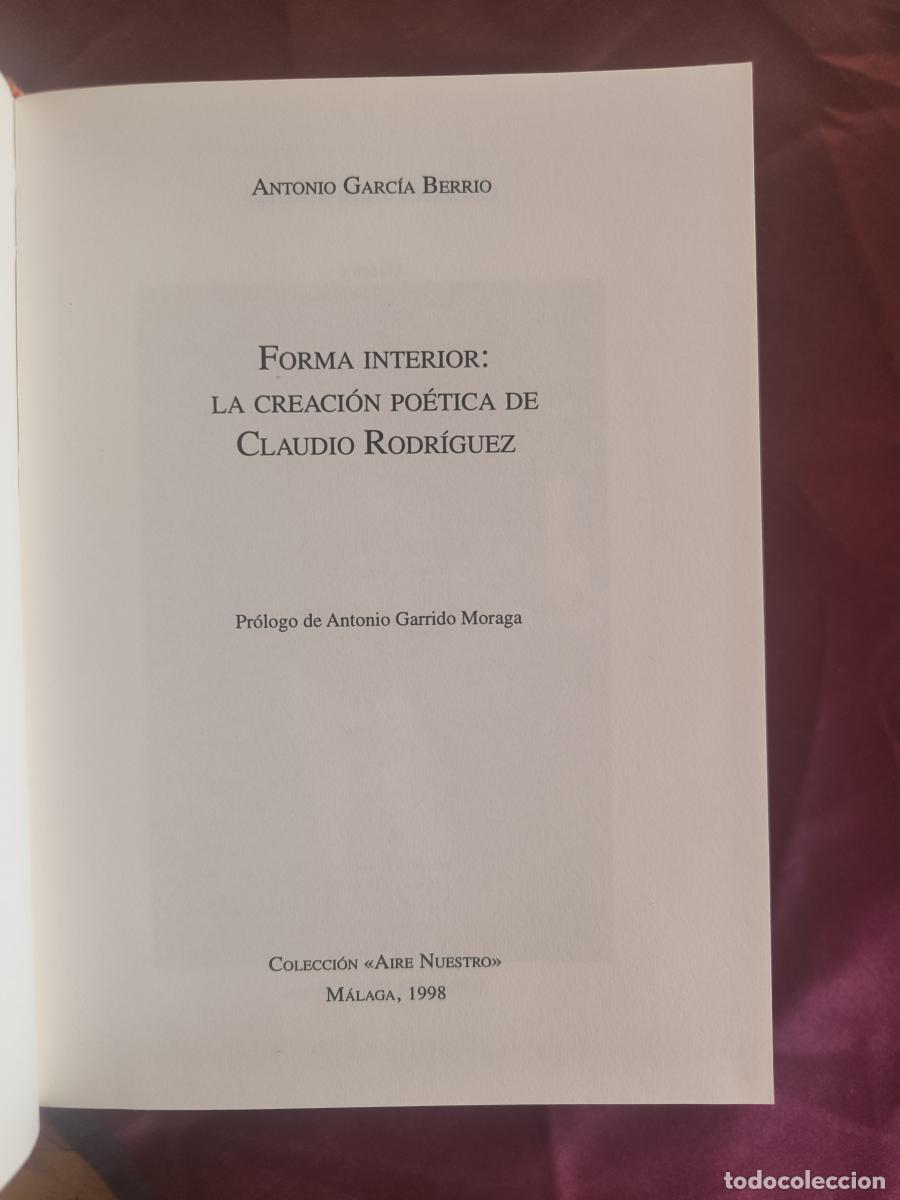 Libros: Forma interior: la creaci&oacute;n po&eacute;tica de Claudio Rodr&iacute;guez - Antonio Garc&iacute;a Berrio
