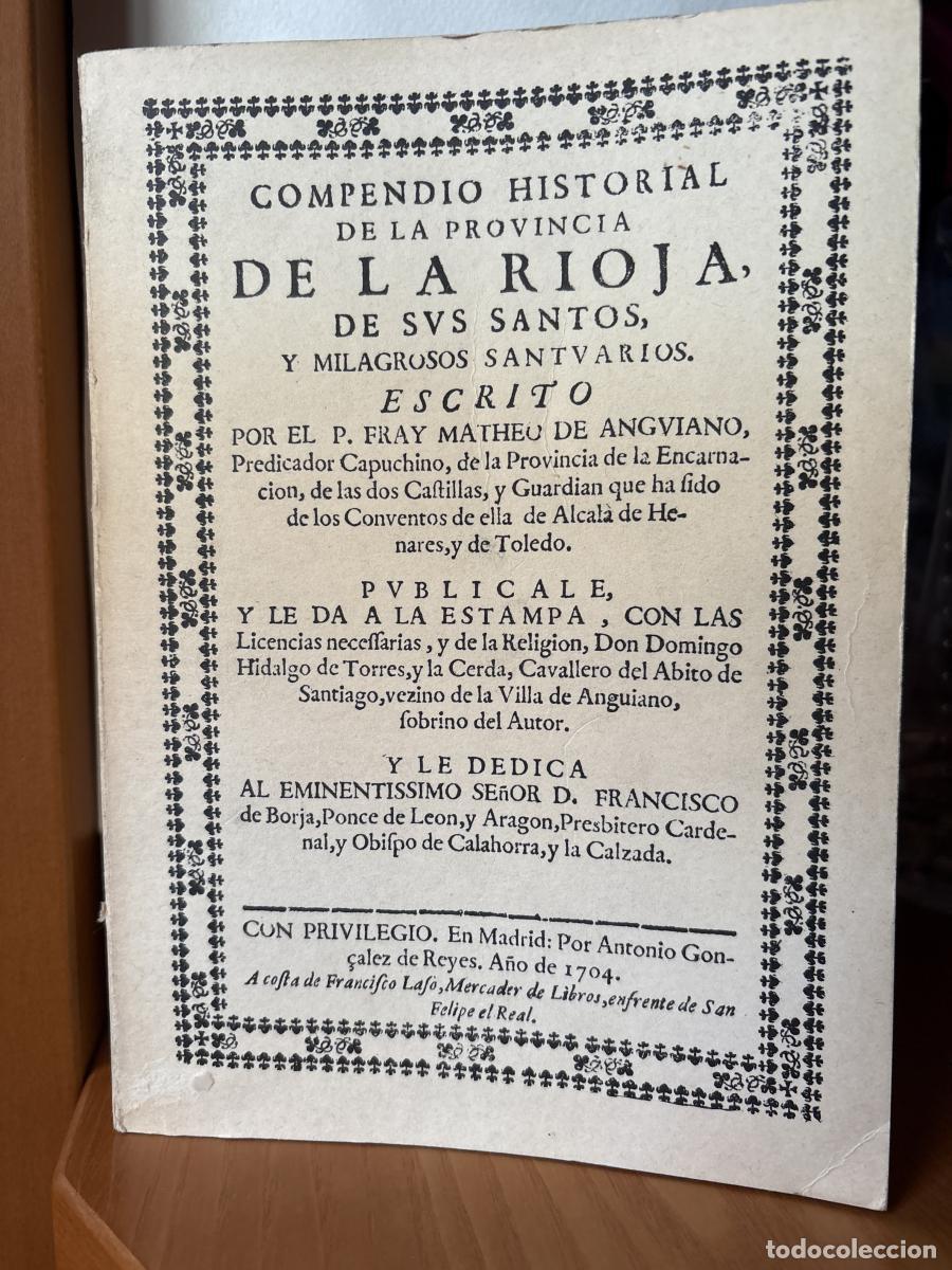 Libros: Compendio historial de la provincia de La Rioja (facs.) - Mateo de Anguiano TDK189