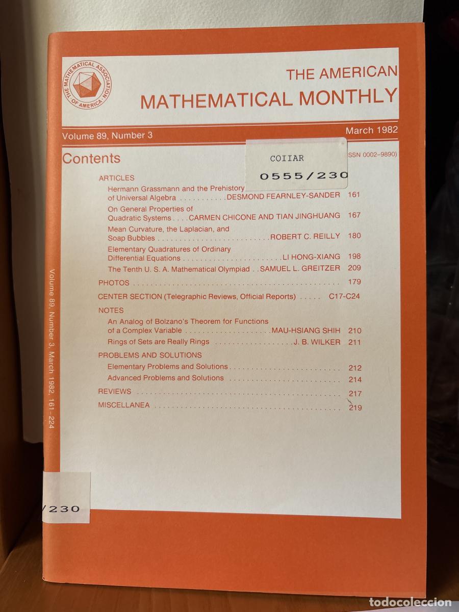 B&uuml;cher: THE AMERICAN MATHEMATICAL MONTHLY. VOLUMEN 89. NUMBER 3. MARCH 1982. - THE MATHEMATICAL ASSOCIATION