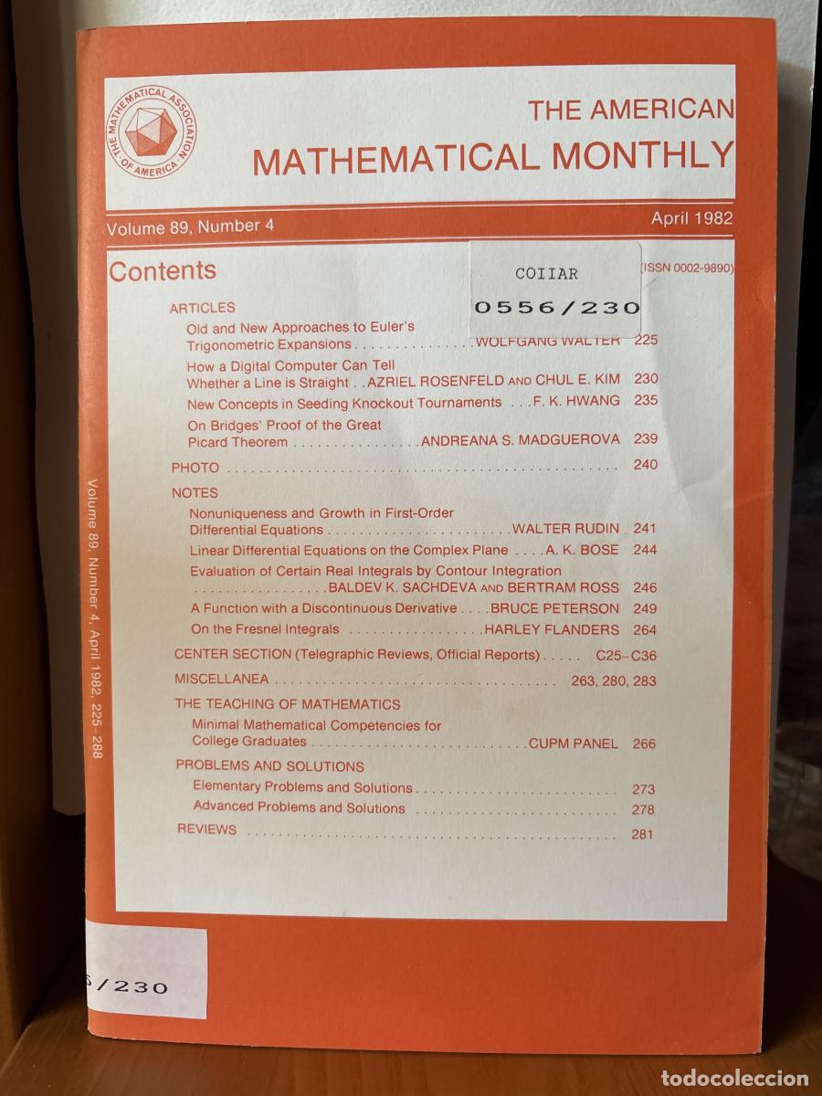Libros: THE AMERICAN MATHEMATICAL MONTHLY. VOLUMEN 89. NUMBER 4. APRIL 1982. - THE MATHEMATICAL ASSOCIATION