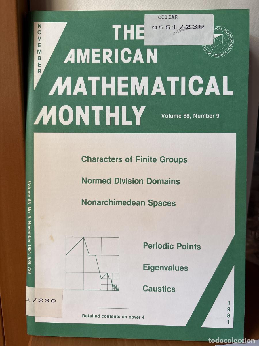Libros: THE AMERICAN MATHEMATICAL MONTHLY. VOLUMEN 88. NUMBER 9. NOVEMBER - THE MATHEMATICAL ASSOCIATION OF