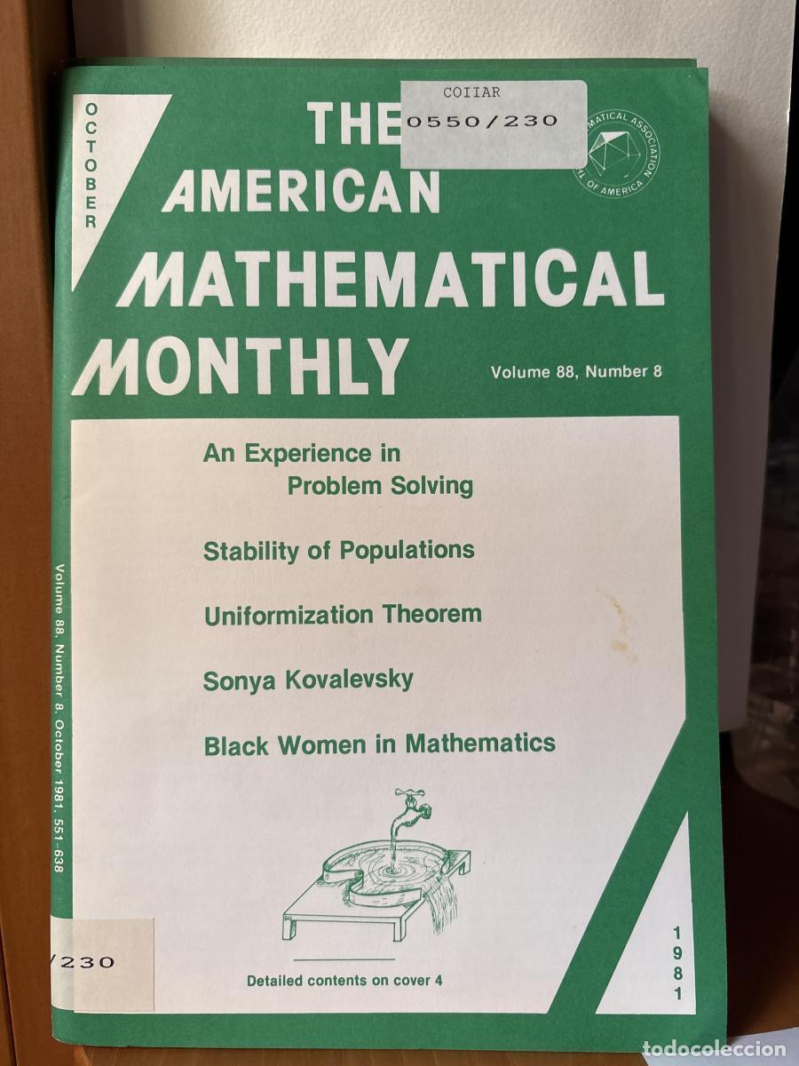 Libros: THE AMERICAN MATHEMATICAL MONTHLY. VOLUMEN 88. NUMBER 8. OCTOBER - THE MATHEMATICAL ASSOCIATION OF A