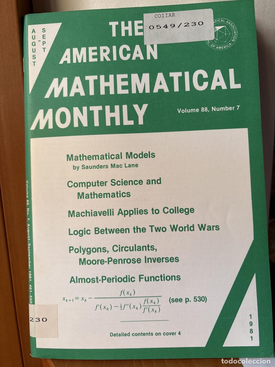 Libros: THE AMERICAN MATHEMATICAL MONTHLY. VOLUMEN 88. NUMBER 7. AUGUST-SEPT - THE MATHEMATICAL ASSOCIATION
