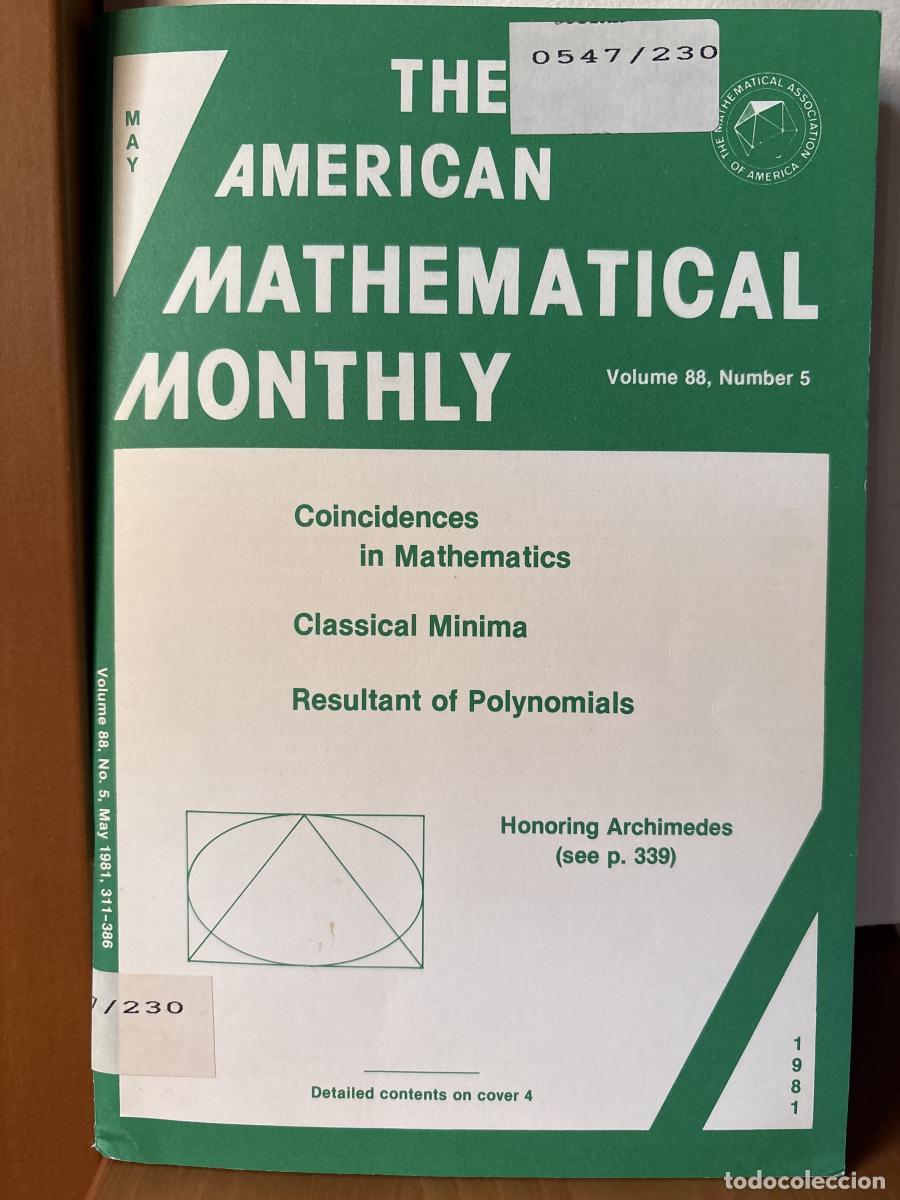 Libros: THE AMERICAN MATHEMATICAL MONTHLY. VOLUMEN 88. NUMBER 5. MAY - THE MATHEMATICAL ASSOCIATION OF AMERI