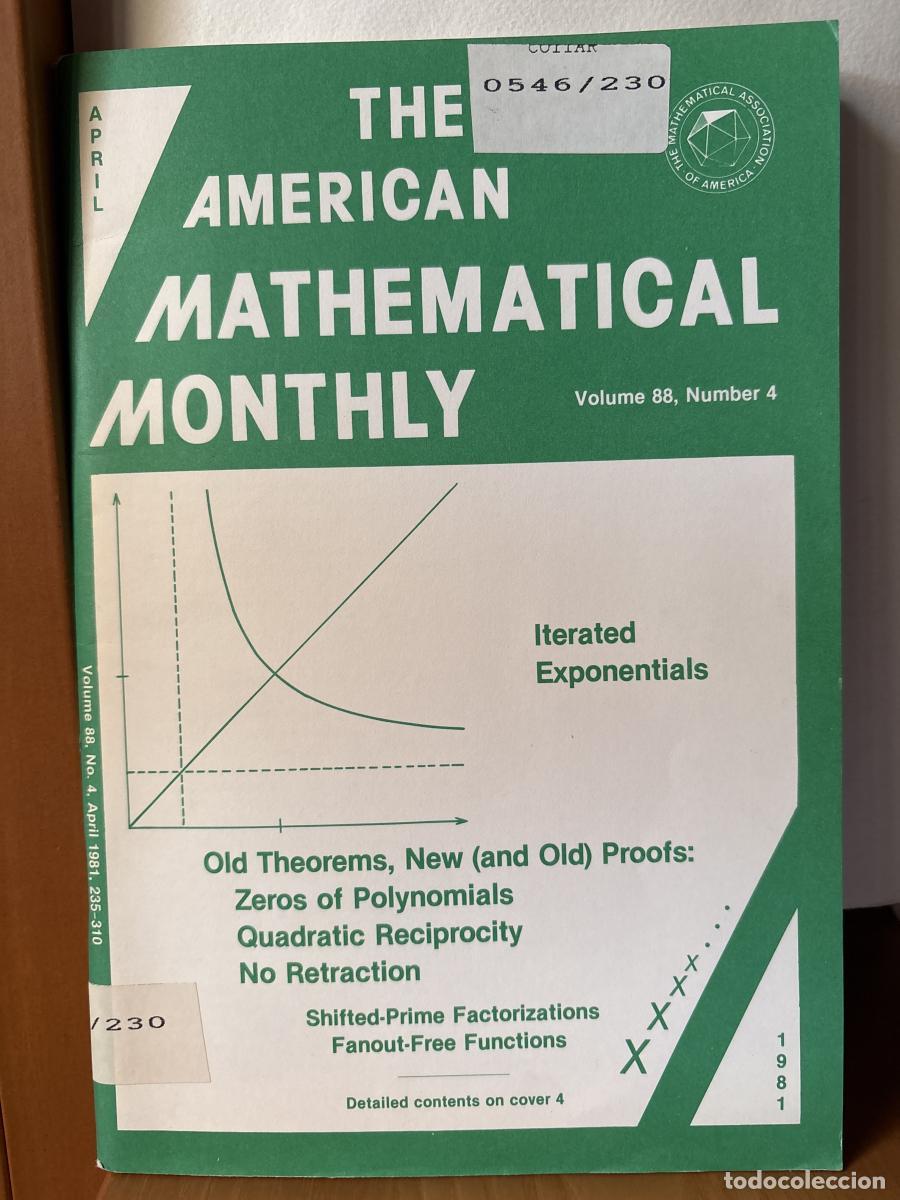 Libros: THE AMERICAN MATHEMATICAL MONTHLY. VOLUMEN 88. NUMBER 4. APRIL - THE MATHEMATICAL ASSOCIATION OF AME