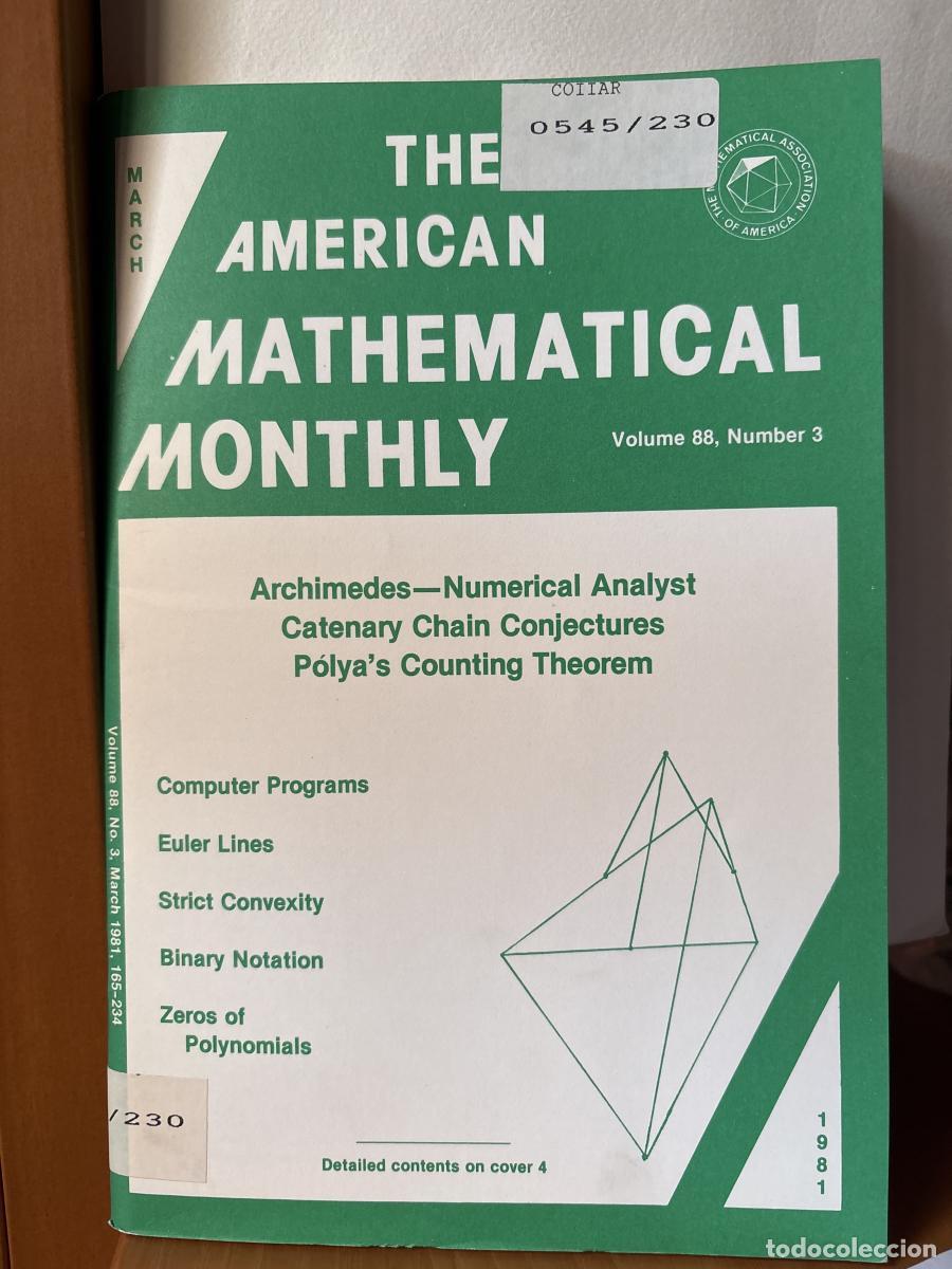 Libros: THE AMERICAN MATHEMATICAL MONTHLY. VOLUMEN 88. NUMBER 3. MARCH - THE MATHEMATICAL ASSOCIATION OF AME