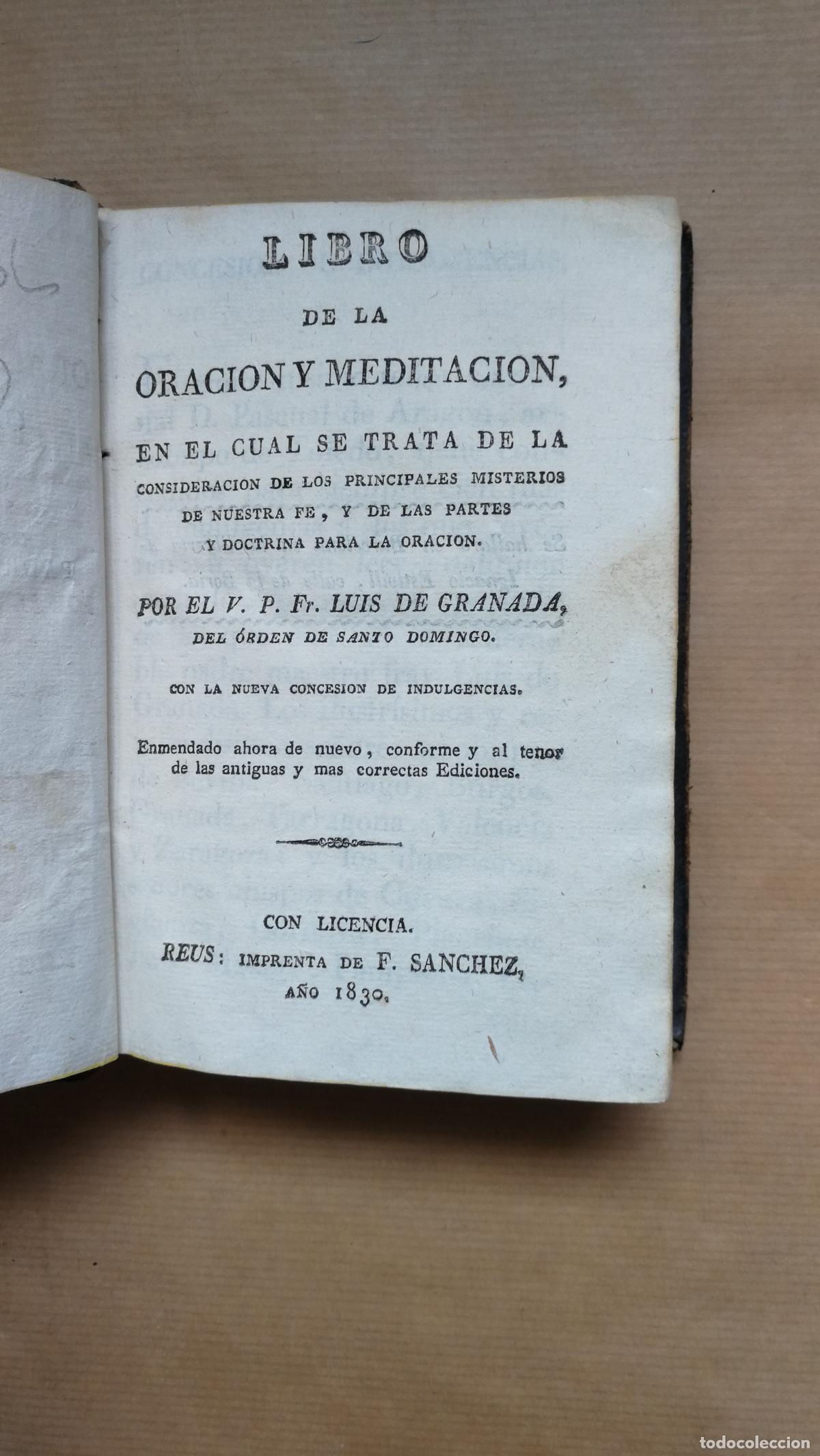 Libros: &rdquo;LIBRO DE LA ORACION Y MEDITACION. En el cual se trata de la consideraci&oacute;n de los principales mister