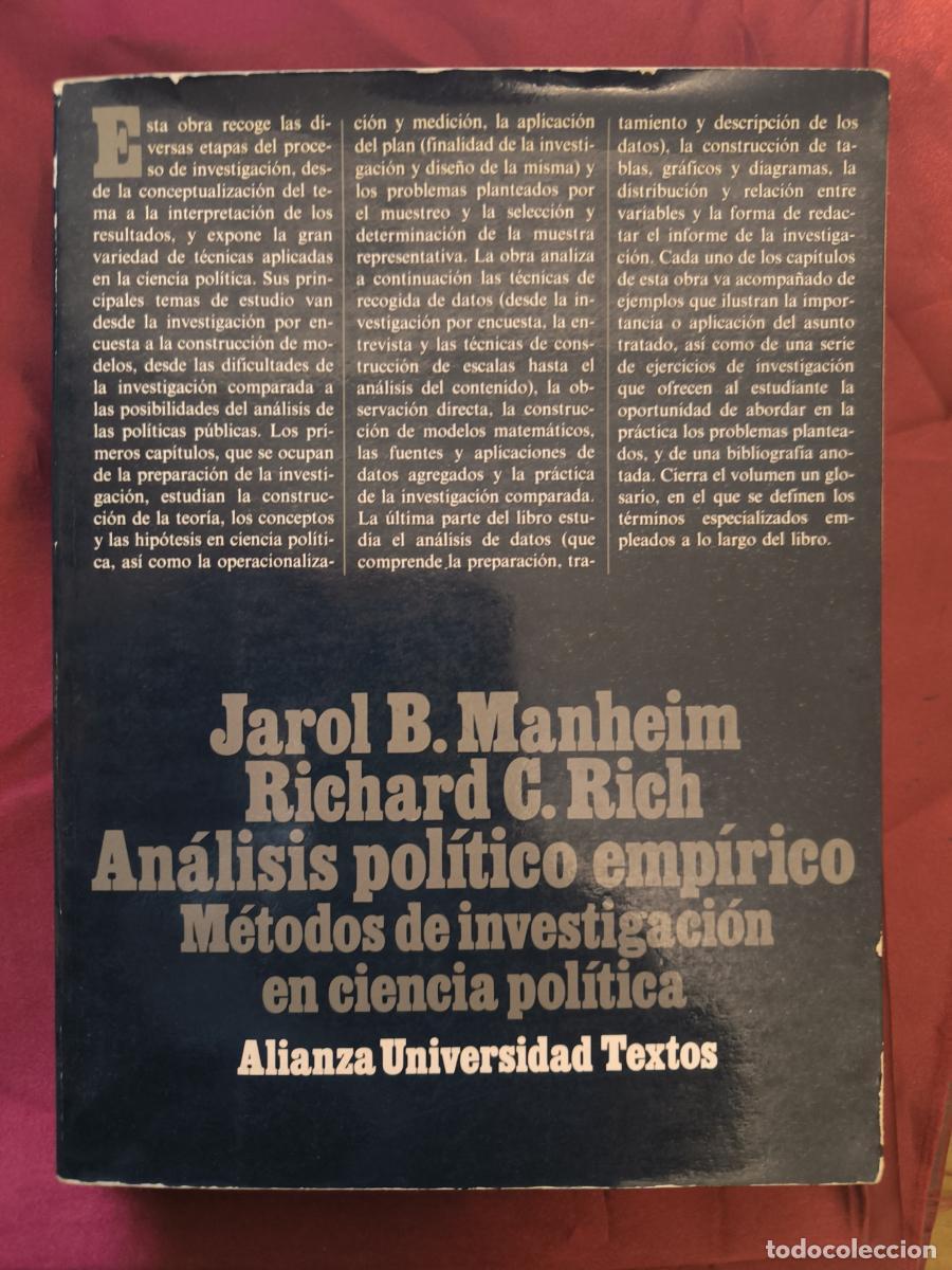 Libros: An&aacute;lisis pol&iacute;tico emp&iacute;rico: m&eacute;todos de investigaci&oacute;n en ciencia pol&iacute;tica - Jarol B. Manheim y Richa
