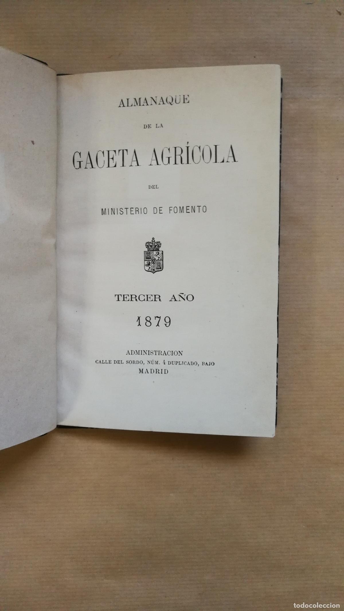 Libros: ALMANAQUE DE LA GACETA AGR&Iacute;COLA. TERCER A&Ntilde;O 1879
