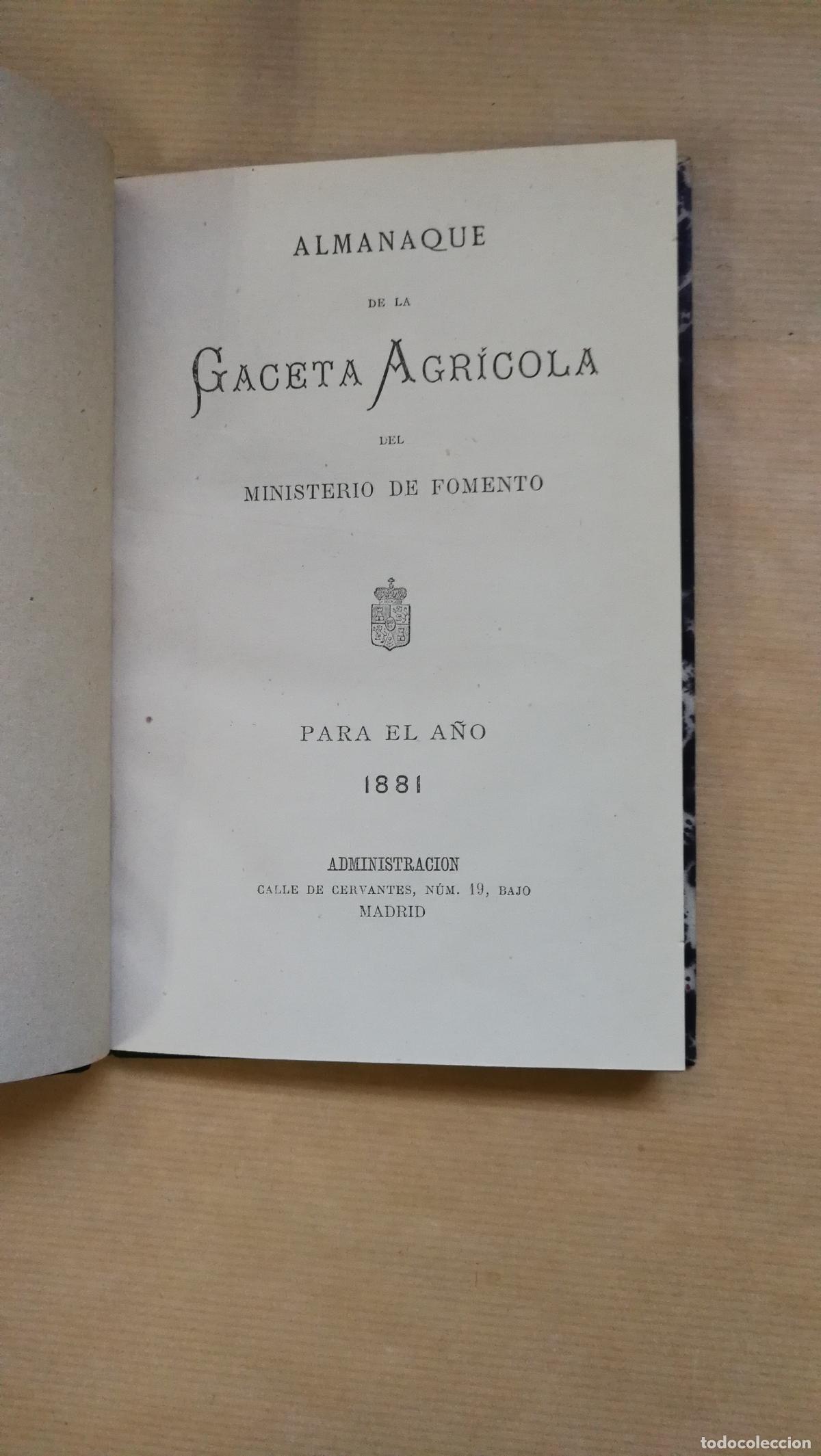 Libros: ALMANAQUE DE LA GACETA AGR&Iacute;COLA. PARA EL A&Ntilde;O DE 1881
