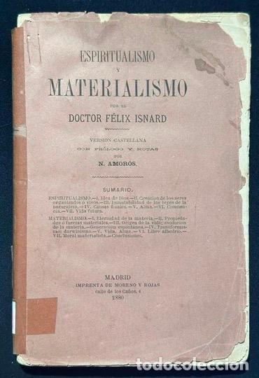 Libros: ESPIRITUALISMO Y MATERIALISMO. versi&oacute;n castellana con pr&oacute;logo y notas por N. Amor&oacute;s - ISNARD, Doctor
