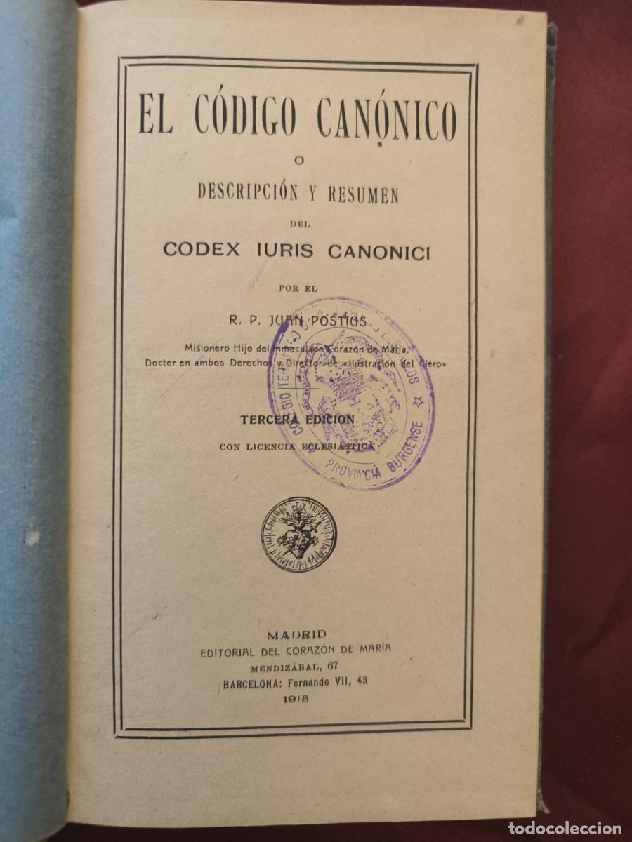 Libros: El C&oacute;digo Can&oacute;nico: o descripci&oacute;n y resumen del &rdquo;Codex Iuris Canonici - Post&iacute;us y Sala, Juan