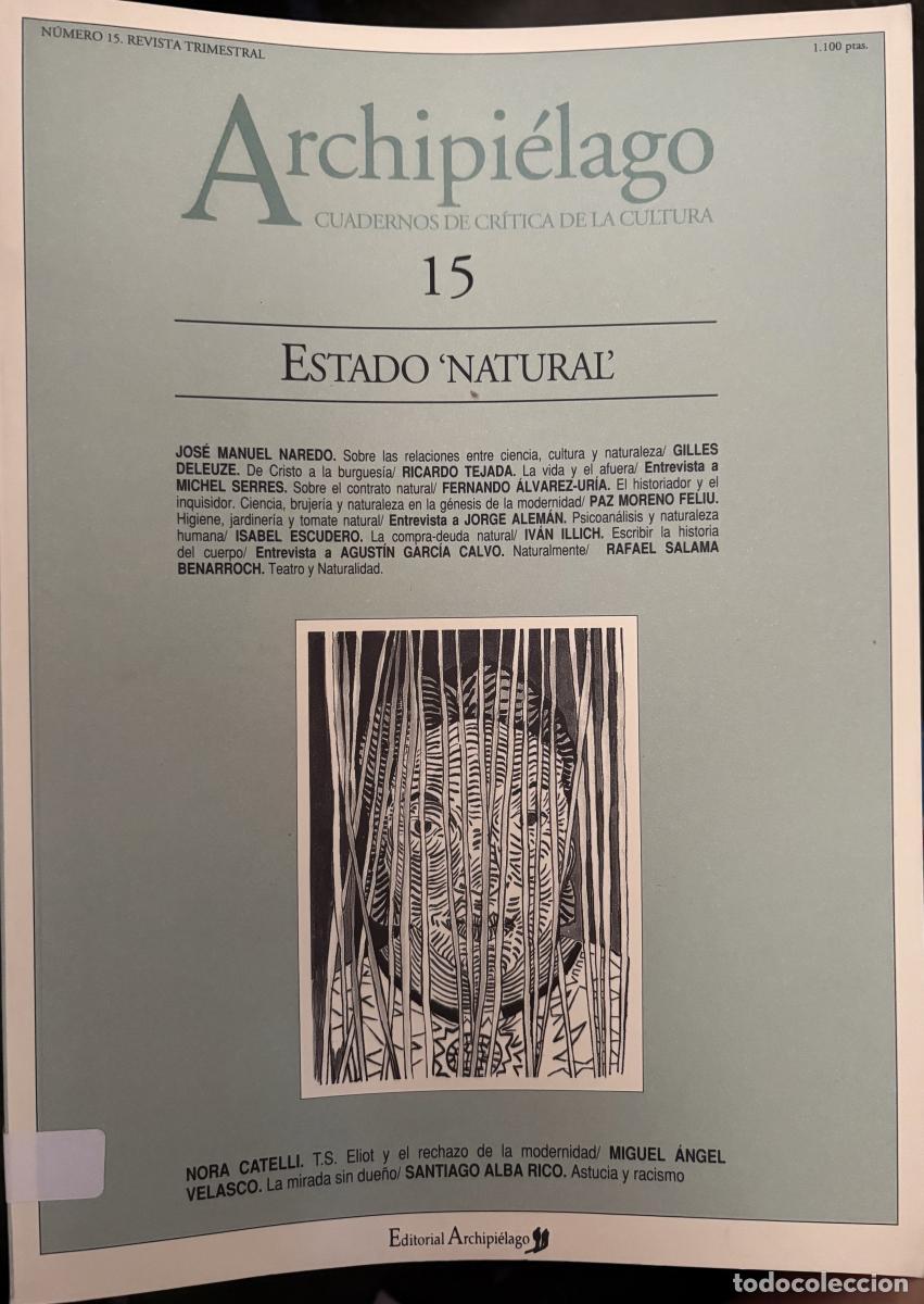 Libros: ARCHIPIELAGO. CUADERNOS DE CRITICA DE LA CULTURA. N&ordm;15. 1993. ESTADO &rdquo;NATURAL&rdquo; - TDK621