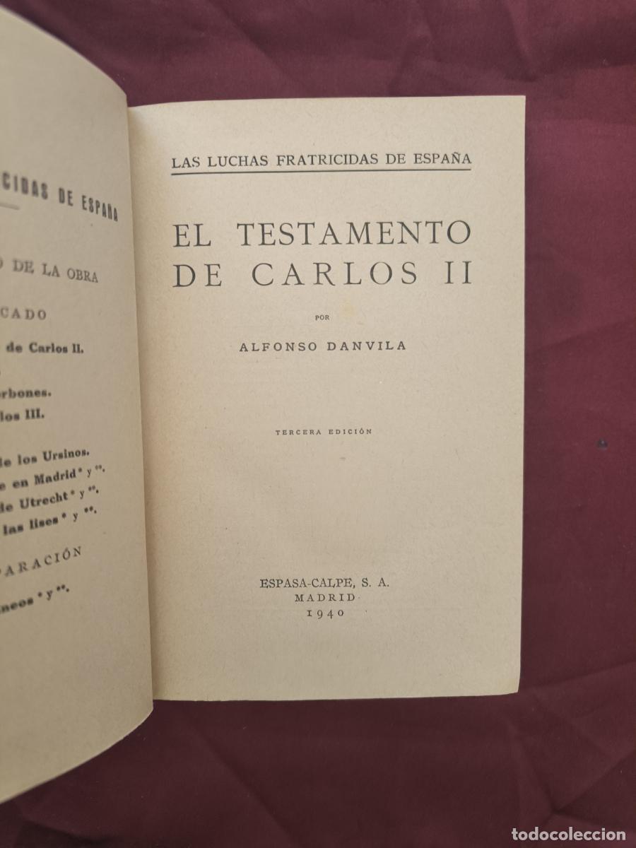 Libros: El testamento de Carlos II - Danvila y Burguero, Alfonso