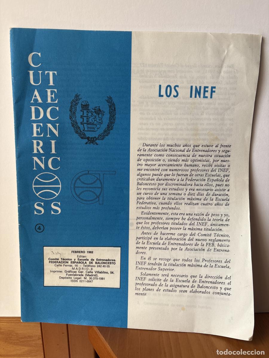 Libros: BALONCESTO. CUADERNO TECNICO. FEBRERO 1982. LOS INEF - TDK187P