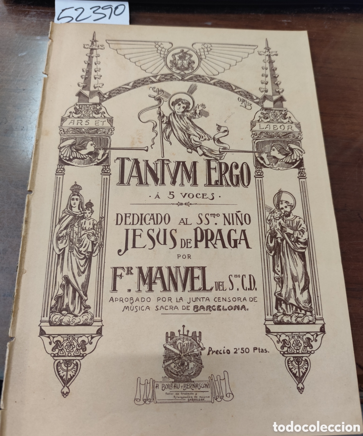 B&uuml;cher: TANTUM ERGO A 5 VOCES. Dedicado al SSmo. ni&ntilde;o Jes&uacute;s de Praga. Partitura - Fr. Manuel delS. C. D.