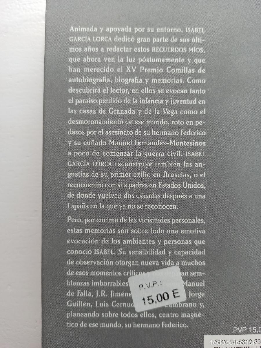 Libros: Recuerdos m&iacute;os - Isabel Garc&iacute;a Lorca - Foto 5