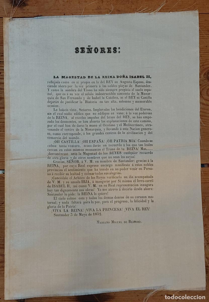 Livros em segunda m&atilde;o: SE&Ntilde;ORES: la Magestad de la Reina Do&ntilde;a Isabel II... Santander 5 de Mayo de 1852 - Firmado (Mariano &Aacute;n