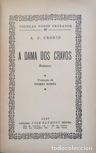Livros em segunda m&atilde;o: CRONIN. (Archibald Joseph) - A DAMA DOS CRAVOS.