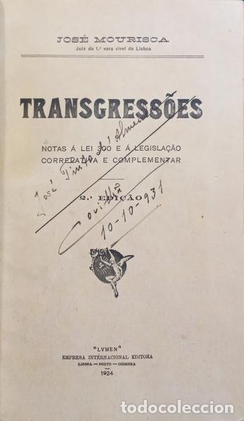 Livros em segunda m&atilde;o: MOURISCA. (Jos&eacute;) - TRANSGRESS&Otilde;ES. [2.&ordf; EDI&Ccedil;&Atilde;O]