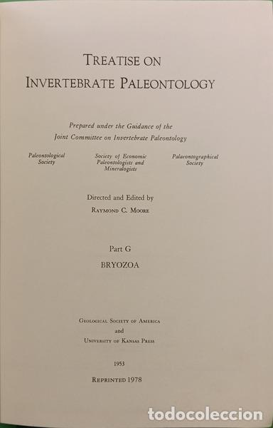 Libros: MOORE. (Raymond C.) - TREATISE ON INVERTEBRATE PALEONTOLOGY, PART G, BRYOZOA. [Reimpress&atilde;o]