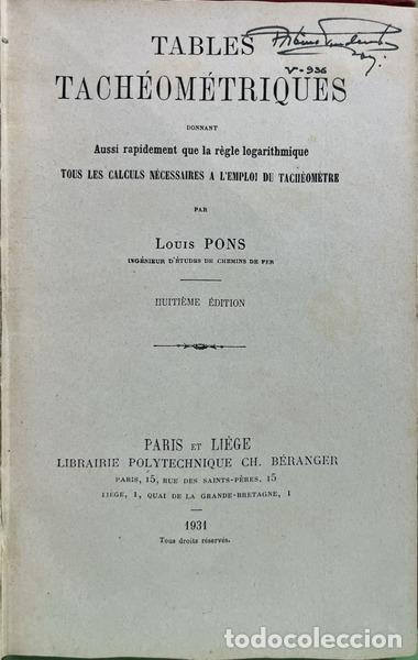 Libros: PONS. (Louis) - TABLES TACH&Eacute;OM&Eacute;TRIQUES. [8.&ordf; EDI&Ccedil;&Atilde;O] - Foto 2