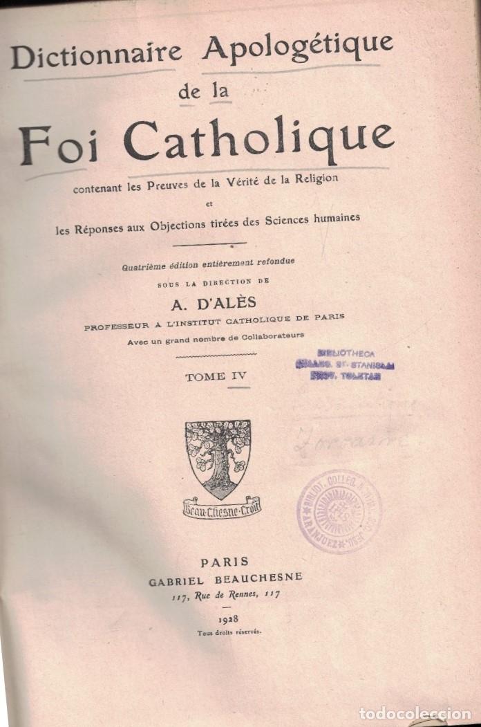 Libros: DICTIONNAIRE APOLOG&Eacute;TIQUE D ELA FOI CATHOLIQUE. Contenant les Preuves de la V&eacute;rit&eacute; de la Religion e