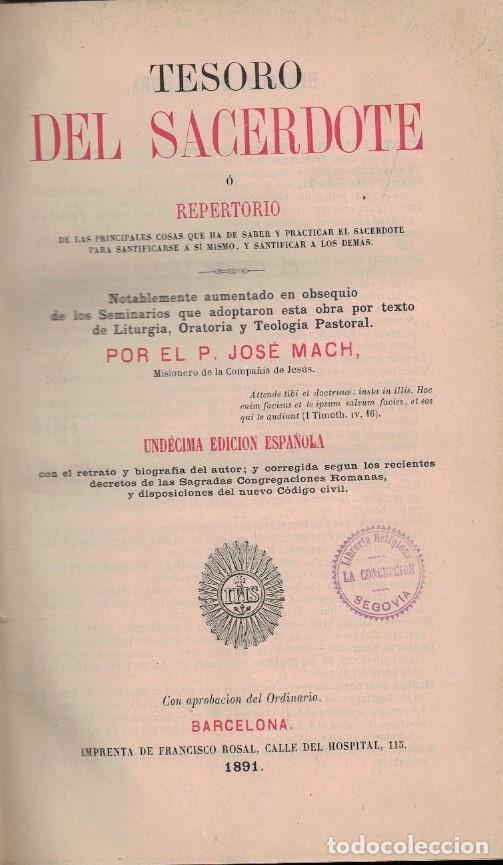 Libros: TESORO DEL SACERDOTE &Oacute; REPERTORIO DE LAS PRINCIPALES COSAS QUE HA DE SABER Y PRACTICAR EL SACERDOTE