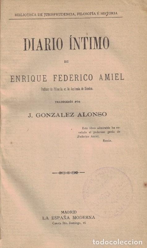 Libri di seconda mano: DIARIO &Iacute;NTIMO. - Amiel. Enrique Federico,