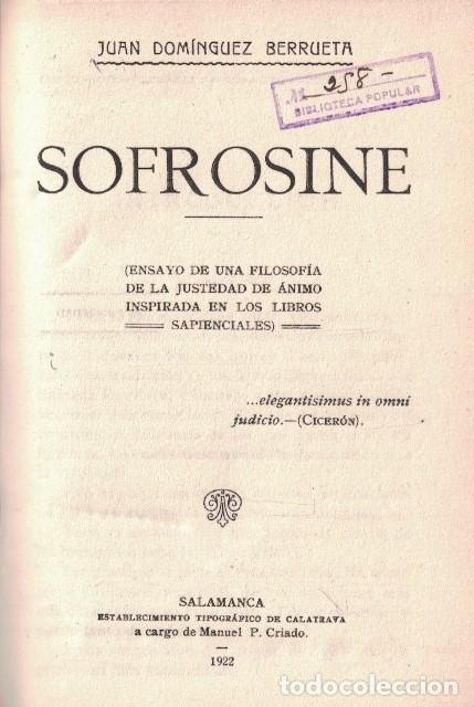 Livres: SOFROSINE. - Dom&iacute;nguez Berrueta. Juan, (Salamanca, 1866-1959)