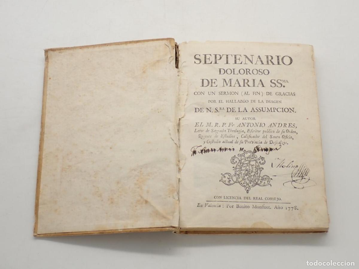 Libros: Septenario doloroso de Mar&iacute;a Ssma. con un serm&oacute;n (al fin) de gracias por el hallazgo de la imagen de
