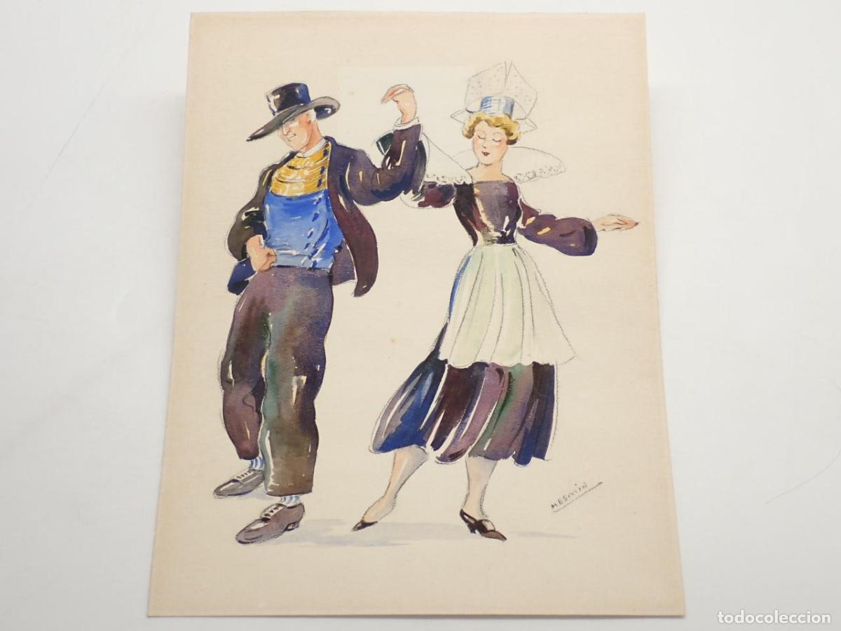 Libros: Pareja de personajes bailando con vestidos tradicionales de Breta&ntilde;a [ACUARELA] - MESMIN