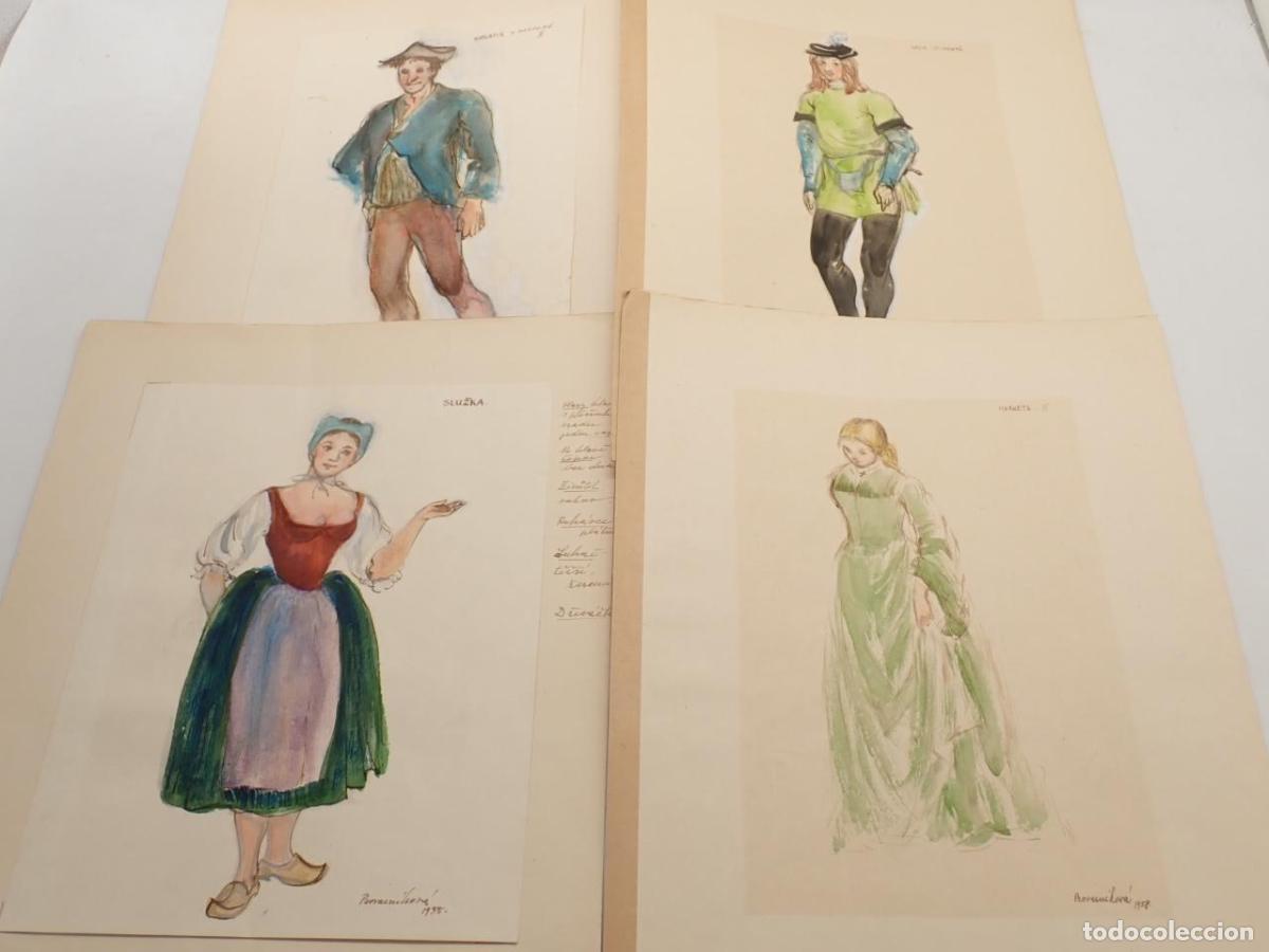 B&uuml;cher: 4 dibujos originales con modelos de vestuario para una obra de teatro, probablemente &rdquo;Faust, Mark&eacute;tk