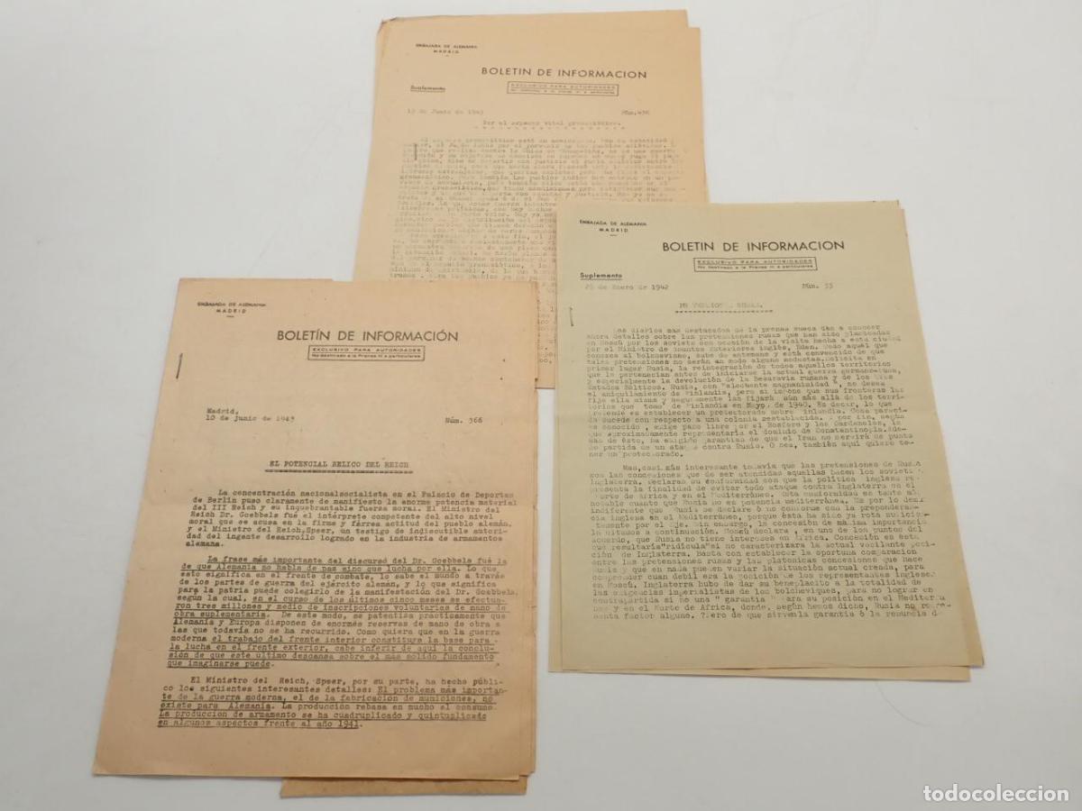 Libri di seconda mano: Embajada alemana en Madrid. Bolet&iacute;n de informaci&oacute;n [3 n&uacute;meros emitidos durante la Segunda Guerra Mun