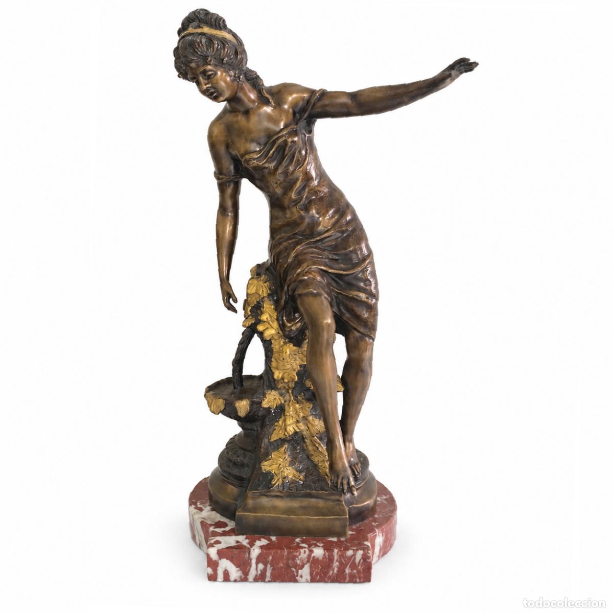 books: Hippolyte Fran&ccedil;ois Moreau (1832-1926) - Escultura, La Fontaine aux Fauvettes - 61 cm - Bronce, M&aacute;rmo