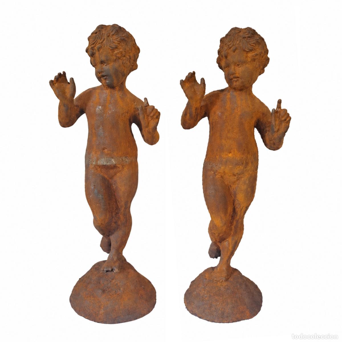 Livros em segunda m&atilde;o: 2 esculturas de exterior, querubines danzantes - 53 cm - Hierro fundido
