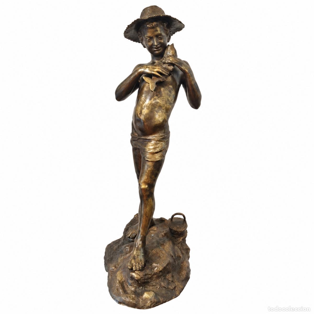 Libri di seconda mano: Giovanni Varlese (1888-1922) - Escultura, Pescatorello / Giovane pescatore - 70 cm - Bronce